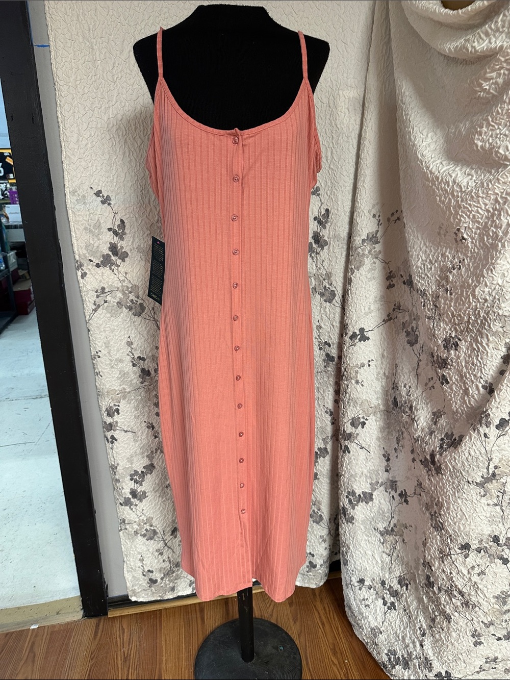 bebe Ribbed flamingo-Pink button down Slip Dress